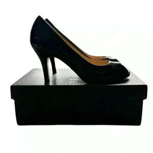 Cole Haan Collection Carma Black Patent Leather Peep Toe Pumps Sz 8.5